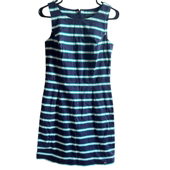 Tommy Hilfiger Blue & White Striped Sleeveless Sheath Dress - Size 2, Midi - Picture 1 of 7